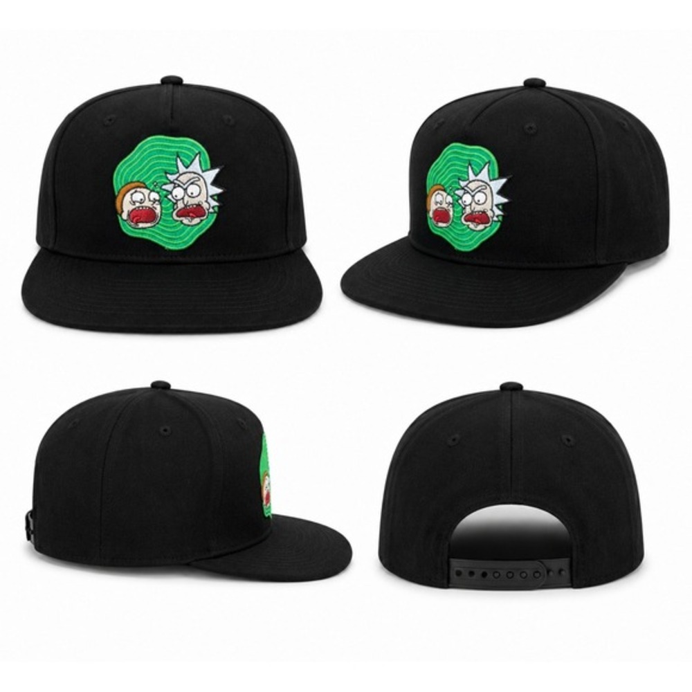 Rick and Morty Bioworld Snapback Hat Black Green Portal Adult Swim Mens Cap